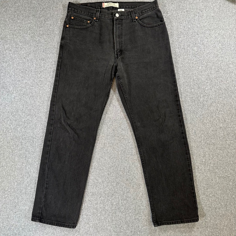 Levis 505 Regular Fit Jeans Mens 36x32 Black Cotton Denim Vintage Straight Leg